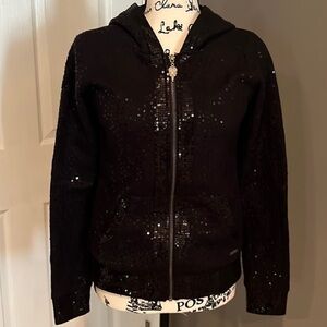 Miss Me black sequin shimmer hoodie full front zip hooded jacket coat sweatshirt